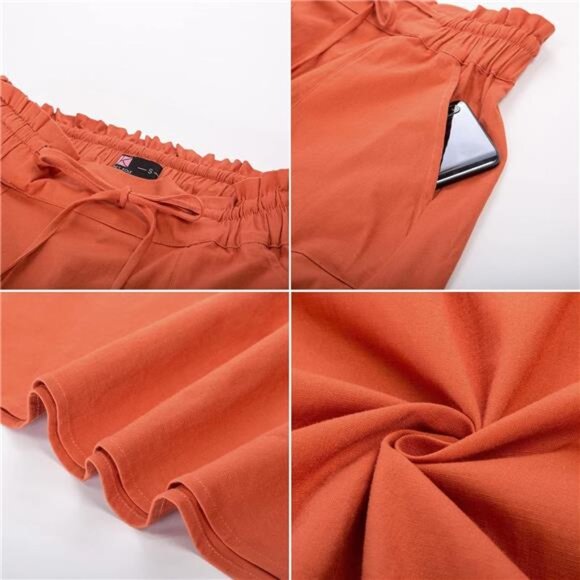 Women Casual Cotton Linen Skirts Frill Tie Waist A-Line Midi Skirt - Picture 6 of 14